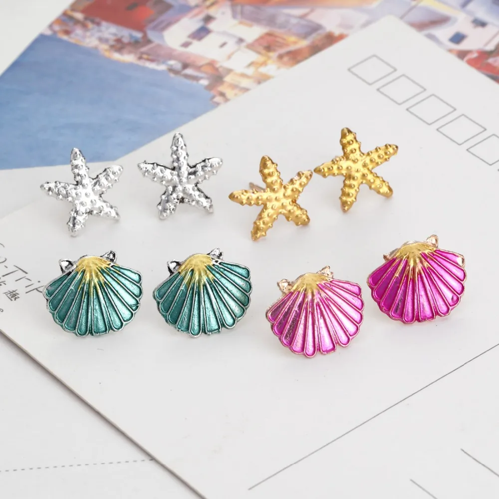 MINHIN Summer Beach Earrings Jewelry Colorful Shell Starfish Stud Earrings 4 Pcs Set For Women Bohemia Cute Earrings For Kids
MINHIN Summer Beach Earrings Jewelry Colorful Shell Starfish Stud Earrings 4 Pcs Set For Women Bohemia Cute Earrings For Kids