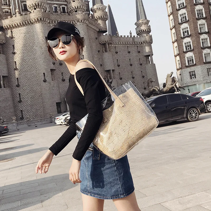 AOILDLLI 2018 High Capacity Transparent Tote Bag Big Shoulder Bag Women Summer Beach Handbags Fashion PVC Waterproof Straw bags
AOILDLLI 2018 High Capacity Transparent Tote Bag Big Shoulder Bag Women Summer Beach Handbags Fashion PVC Waterproof Straw bags
