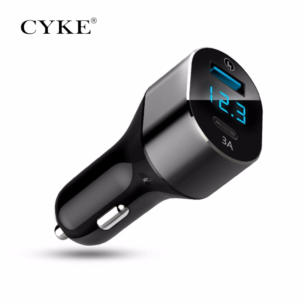 

CYKE PC Metal Casing Dual Ports QC3.0 USB-C Qucik Charge 3.0 Type C Fast Charging Car Charger For Huawei mate 10 Xiaomi mi mix 2
