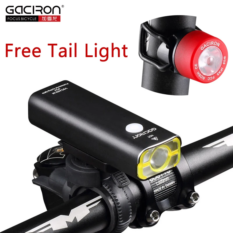 Image GACIRON Bike Bicycle HeadLight 400 Lumens LED Flashlight USB Rechargeable Headlight Biking Lamp with Free W05 Bicycle tail light