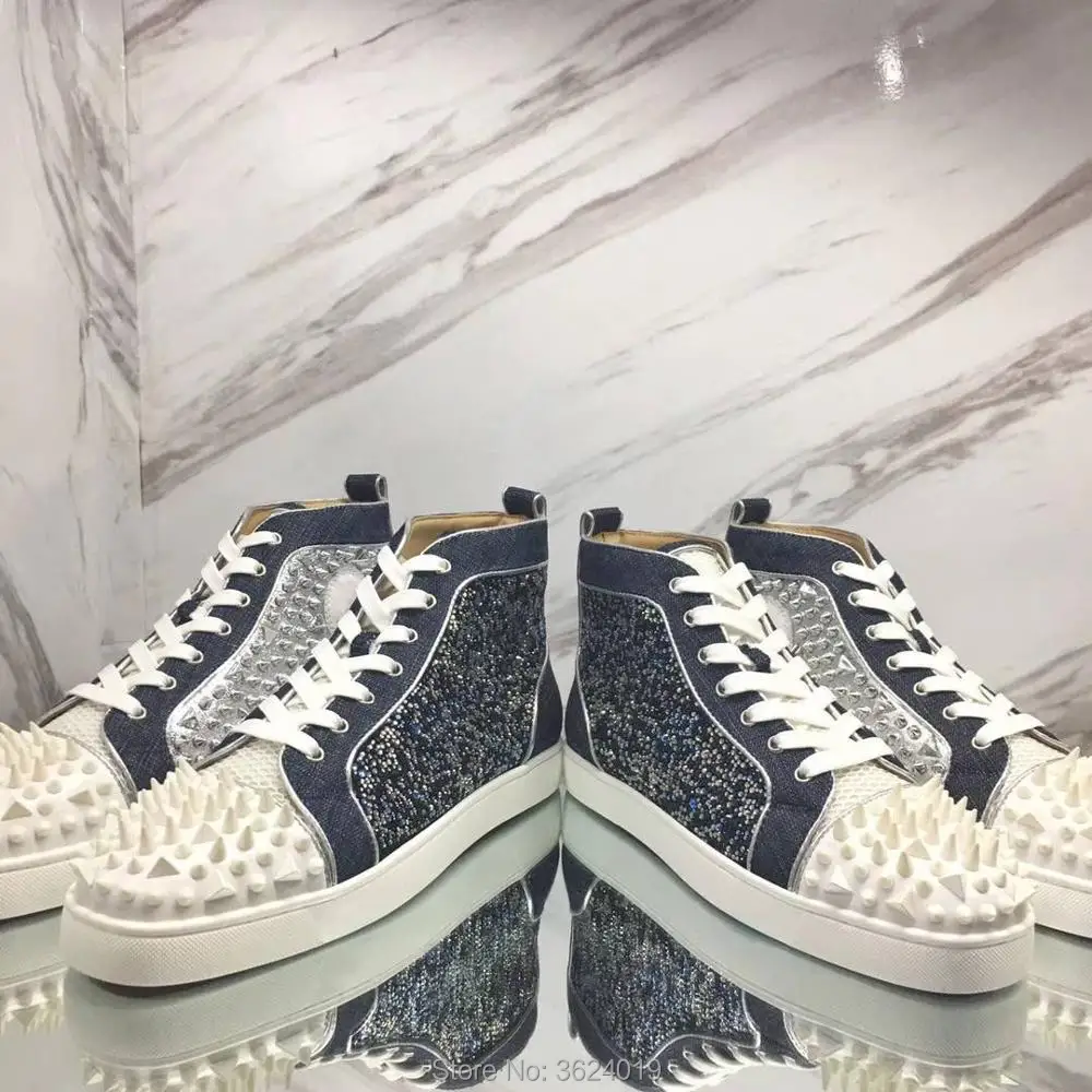 clandgz high heel shoes blue denim Lace-up Blingbling diamond Messy Rivets Shoes Red bottom Sneakers leather casual shoes 2018
clandgz high heel shoes blue denim Lace-up Blingbling diamond Messy Rivets Shoes Red bottom Sneakers leather casual shoes 2018