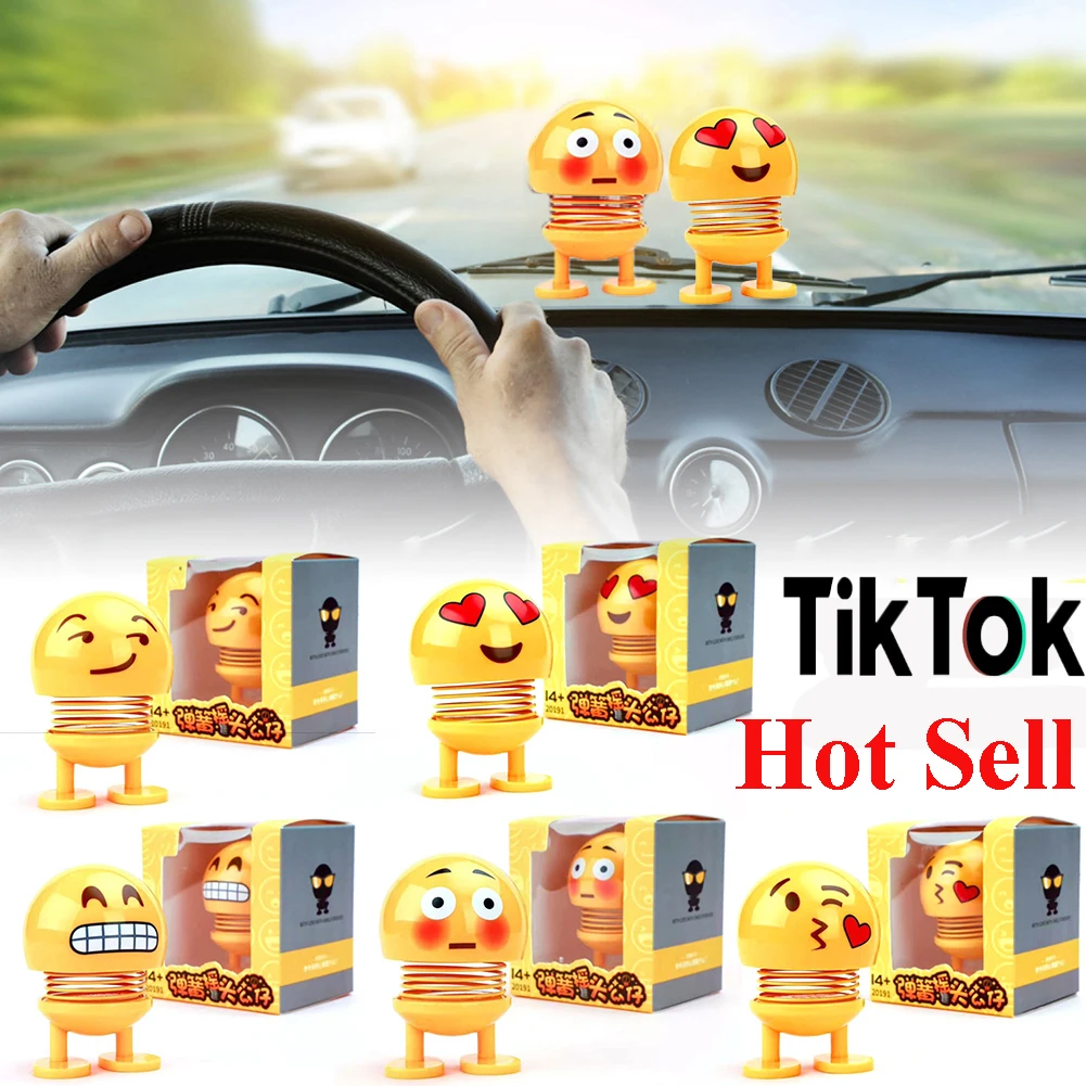 

Emoji Shaker Smile Shaking Head Doll Toy Car Ornaments Decor Plastic Cartoon Funny Spring for Living Room Tik Tok Hot Sale