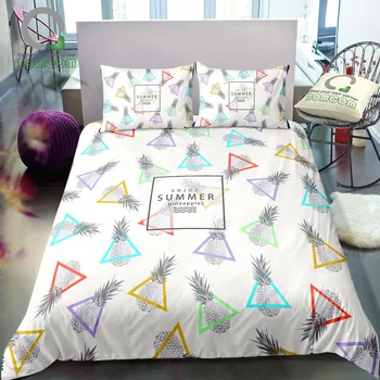 

BOMCOM 3D Digital Printing simple line seamless Tropical pattern abstract pineapple white Duvet Cover Sets 100% Microfiber Clear