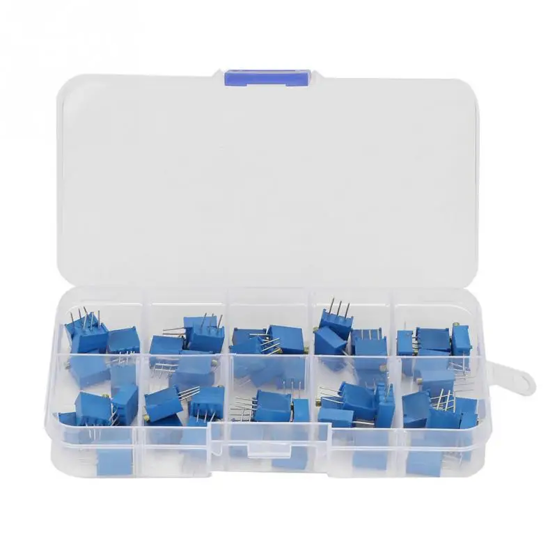 50Pcs 10 Values Blue Variable Resistor Trimmer Pot Assortment Electronic Component 3296W
50Pcs 10 Values Blue Variable Resistor Trimmer Pot Assortment Electronic Component 3296W