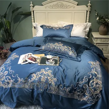 New Blue Premium Luxury 120S Egyptian cotton Embroidered Bedding set Queen King Royal Duvet cover Bed sheet set Pillowcases 4pcs
New Blue Premium Luxury 120S Egyptian cotton Embroidered Bedding set Queen King Royal Duvet cover Bed sheet set Pillowcases 4pcs