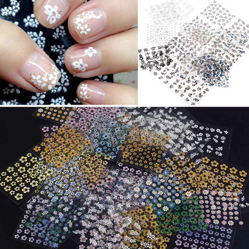 50 Sheets Nail Art Transfer Stickers 3D Design Manicure Tips Decal Decorations Mixed Charm Flowers DIY Self Adhesive | Красота и