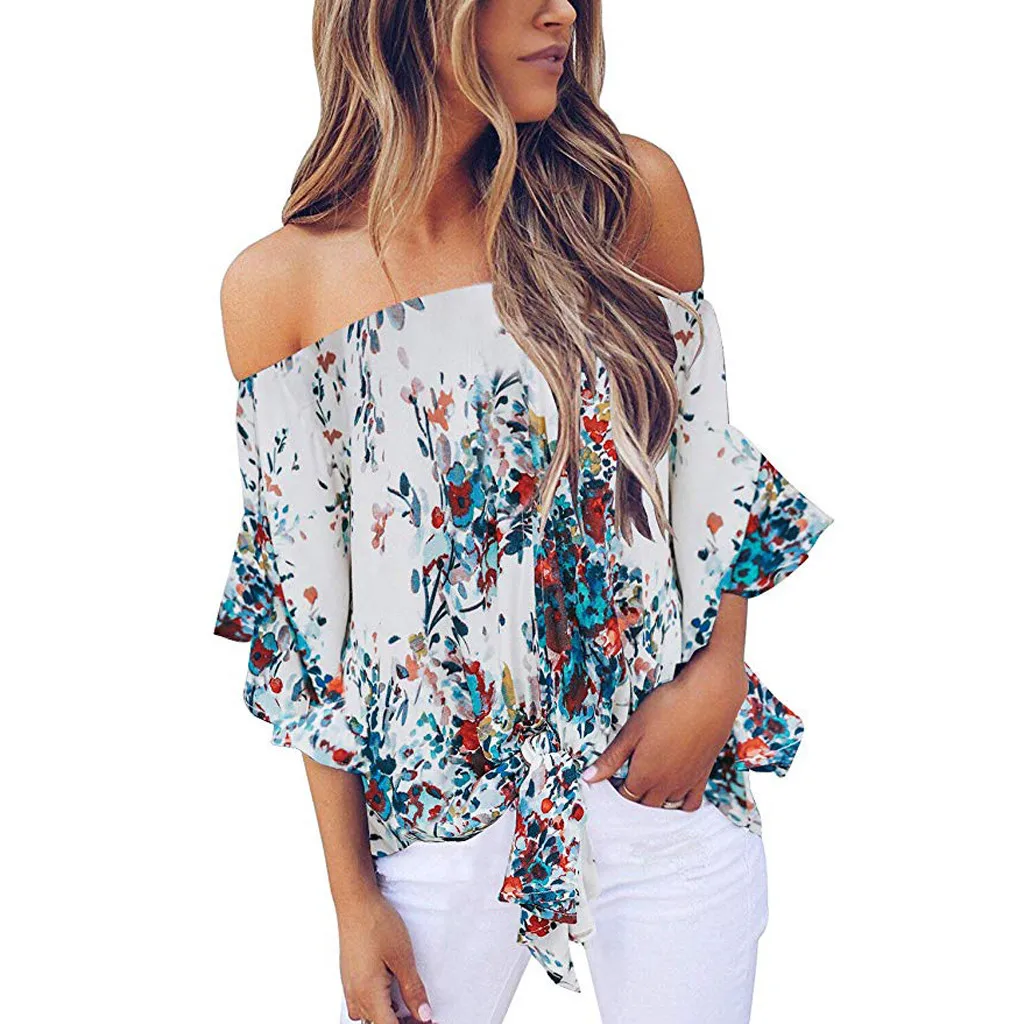Summer Women Beach blouse Cold Shoulder Blouse Floral Knot Tie Front Chiffon Shirt Flare Sleeve Tops Shirts mujer de mod#G
Summer Women Beach blouse Cold Shoulder Blouse Floral Knot Tie Front Chiffon Shirt Flare Sleeve Tops Shirts mujer de mod#G