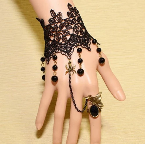 New Black Lace Gothic Womens Retro Ring Link Bracelet Bangle Cosplay Party Gift Fashion Jewelry FREE SHIPPING
New Black Lace Gothic Womens Retro Ring Link Bracelet Bangle Cosplay Party Gift Fashion Jewelry FREE SHIPPING