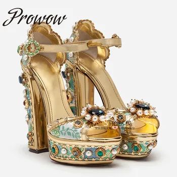 Prowow New Sexy Platform HIgh Heel Pumps Jewel Pearl Beading Floral HIgh Heel Sandals Shoes Women
Prowow New Sexy Platform HIgh Heel Pumps Jewel Pearl Beading Floral HIgh Heel Sandals Shoes Women