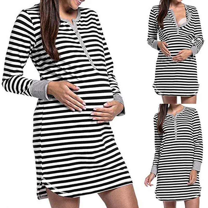 Women Maternity Lady Dress Stripe Long Sleeve Round Collar Breastfeeding Pregnant Nursing FJ88
Women Maternity Lady Dress Stripe Long Sleeve Round Collar Breastfeeding Pregnant Nursing FJ88