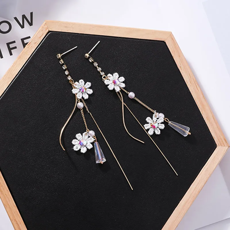 New Cute Lace Flower Long Chain Tassel Crystal Pendant Drop Earrings Temperament Fashion Party Jewelry Gift For Women 5B2012
New Cute Lace Flower Long Chain Tassel Crystal Pendant Drop Earrings Temperament Fashion Party Jewelry Gift For Women 5B2012