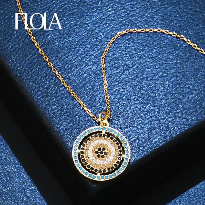 FLOLA Turkish Gold Evil Eye Pendant Necklace for Woman CZ Hollow Round Eye Long Chain Necklace 925 Silver Lucky Jewelry nken91
FLOLA Turkish Gold Evil Eye Pendant Necklace for Woman CZ Hollow Round Eye Long Chain Necklace 925 Silver Lucky Jewelry nken91