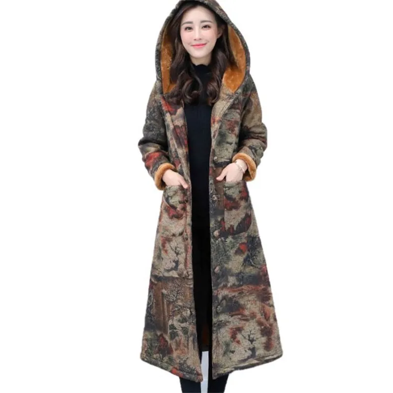 Winter Women National Wind Cotton Jacket Long Thick Padded Coat Hooded Large Size Female Windbreaker Retro Printing Outwear Z149
Winter Women National Wind Cotton Jacket Long Thick Padded Coat Hooded Large Size Female Windbreaker Retro Printing Outwear Z149
