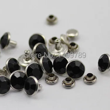 

Hot Sell 100Sets 7mm Black Acrylic Crystals Rhinestone Silver Painted Rivets Silver Nailhead Spots Studs DIY Shipping Free