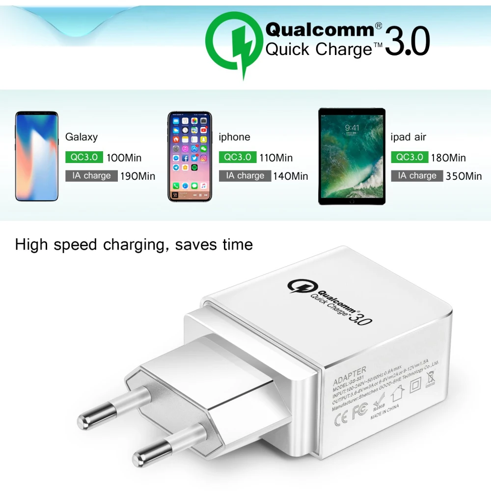 European EU Plug USB AC Travel Wall Charging Quick Charger QC 3.0 Power Adapter For Apple iPhone For Xiaomi For Huawei mate
European EU Plug USB AC Travel Wall Charging Quick Charger QC 3.0 Power Adapter For Apple iPhone For Xiaomi For Huawei mate