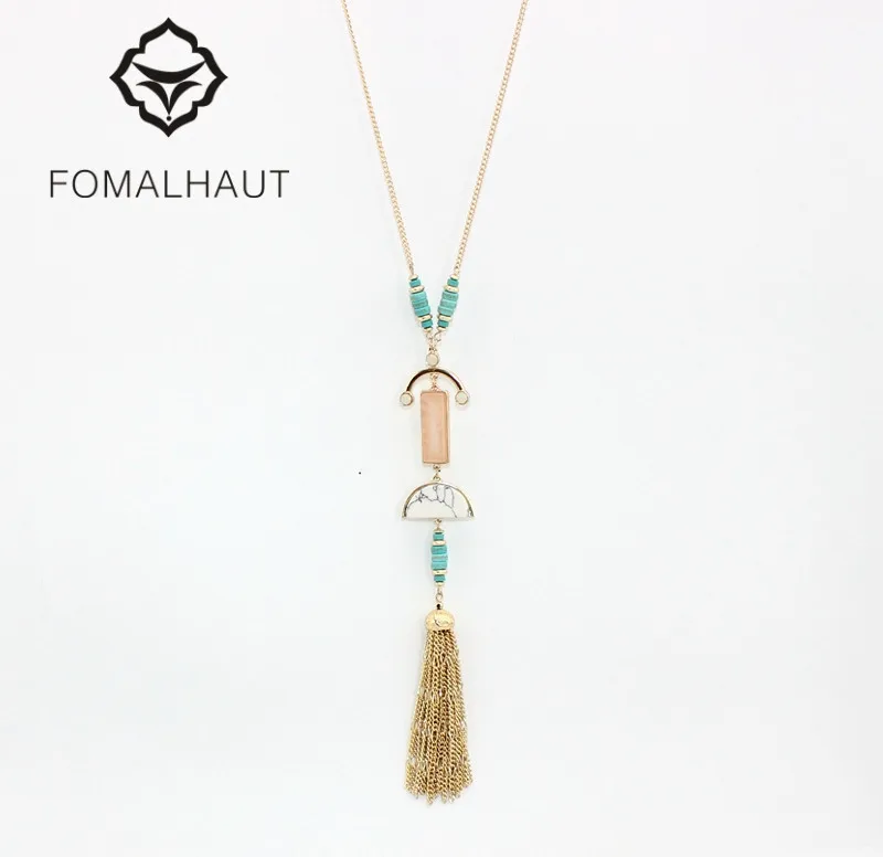 FOMALHAUT Natural stone mosaic tassels beads luxury gold color Pendant Long Statement Necklace Women 2016 Fashion BX-052
FOMALHAUT Natural stone mosaic tassels beads luxury gold color Pendant Long Statement Necklace Women 2016 Fashion BX-052