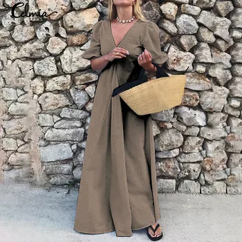 Bohemian Dress S-5XL Celmia 2020 Women Sexy V-neck Long Party Dress Short Sleeve Casual Loose Pleat Summer Elegant Maxi Vestidos
Bohemian Dress S-5XL Celmia 2020 Women Sexy V-neck Long Party Dress Short Sleeve Casual Loose Pleat Summer Elegant Maxi Vestidos