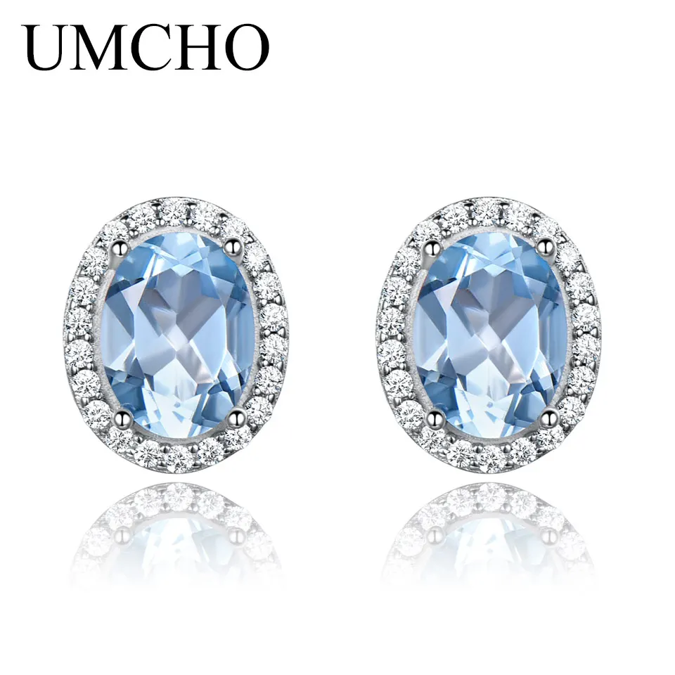 UMCHO Blue Topaz Stud Earrings For Women Solid 925 Sterling Silver Earrings Girl Fashion Gemstone Jewelry Wedding Party Gift New
UMCHO Blue Topaz Stud Earrings For Women Solid 925 Sterling Silver Earrings Girl Fashion Gemstone Jewelry Wedding Party Gift New