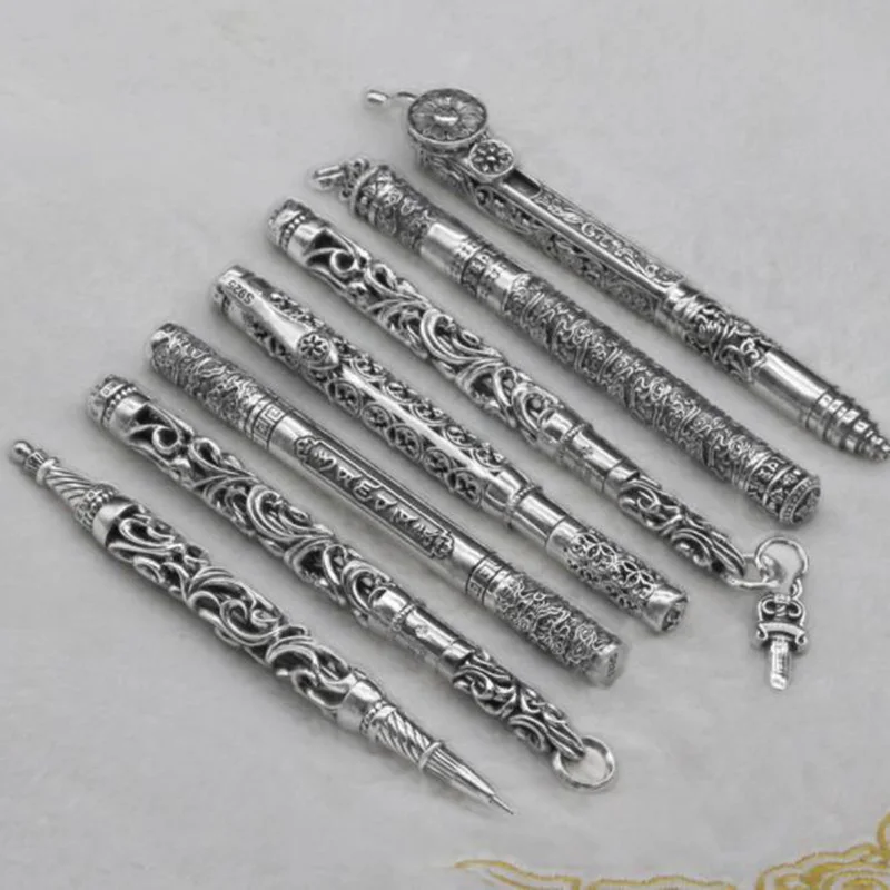 Traditional Chinese Style Handmade Silver 925 Pen Hollow Carving Metal Ball Pen With Pendant Luxury Gift for Bussiness School
Traditional Chinese Style Handmade Silver 925 Pen Hollow Carving Metal Ball Pen With Pendant Luxury Gift for Bussiness School