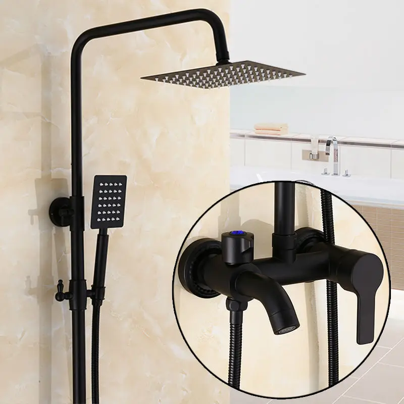

Black Bronze single Handle Bath Shower Bathroom 8" Rainfall Shower Faucet Set Mixer Taps Wall Mounted 3-functions Mixer Valve