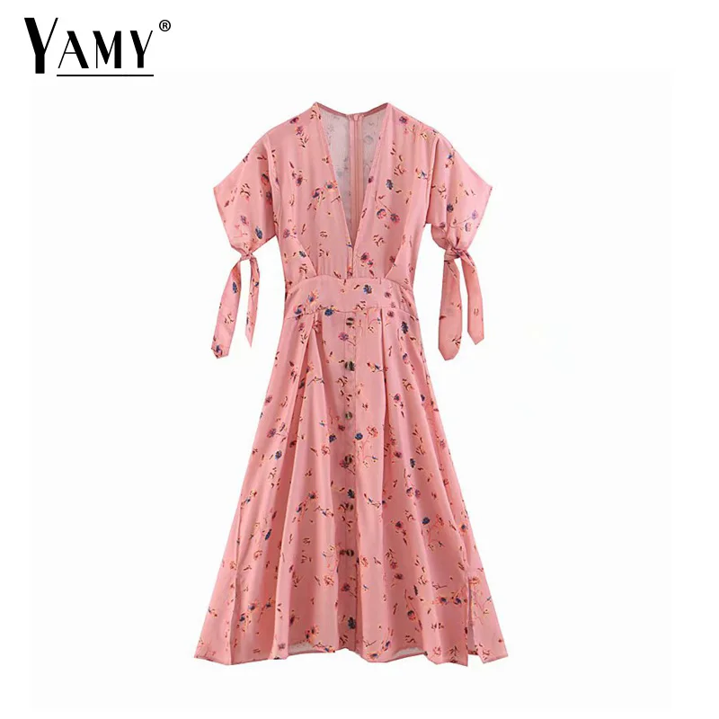 Vintage bohemian beach vintage floral print pink midi dress elegant ladies dresses korean casual Summer dress 2019
Vintage bohemian beach vintage floral print pink midi dress elegant ladies dresses korean casual Summer dress 2019
