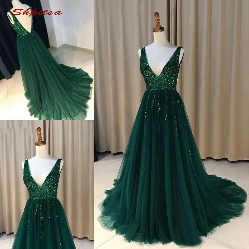 Emerald Green Long Evening Dresses 
