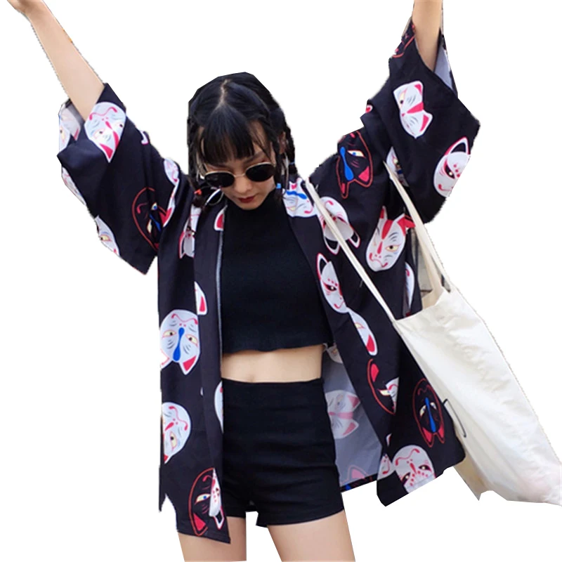 Neploe Women Cardigan Kimono Harajuku Half Sleeve V-neck Blouses Tops Cat Print Coat Loose Black Red Chiffon Shirts Blusas 33423
Neploe Women Cardigan Kimono Harajuku Half Sleeve V-neck Blouses Tops Cat Print Coat Loose Black Red Chiffon Shirts Blusas 33423