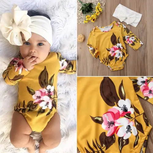 New Cute Baby Girl Long Sleeve Bodysuits Yellow Floral Jumpsuit Playsuit Headband Kid Girls Children Casual One-Pieces Clothes
New Cute Baby Girl Long Sleeve Bodysuits Yellow Floral Jumpsuit Playsuit Headband Kid Girls Children Casual One-Pieces Clothes