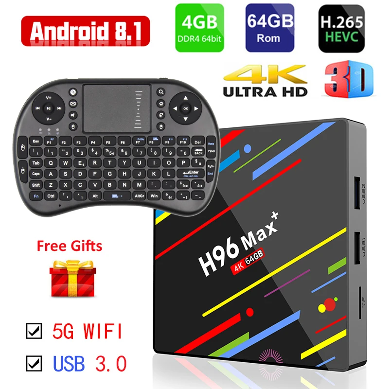 Newest 4GB 64GB Android 8.1 TV Box H96 MAX + RK3328 Quad Core 4G/64G USB 3.0 Smart 4K Set Top Box 2.4G/5G Dual WIFI Media Player
Newest 4GB 64GB Android 8.1 TV Box H96 MAX + RK3328 Quad Core 4G/64G USB 3.0 Smart 4K Set Top Box 2.4G/5G Dual WIFI Media Player
