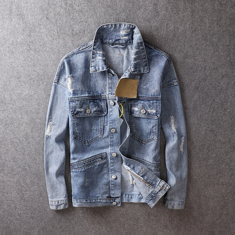 Korean Style Fashion Men Jacket Retro Blue Multi Pockets Cargo Coats Streetwear Destroyed Hip Hop Denim Jackets Men
Korean Style Fashion Men Jacket Retro Blue Multi Pockets Cargo Coats Streetwear Destroyed Hip Hop Denim Jackets Men