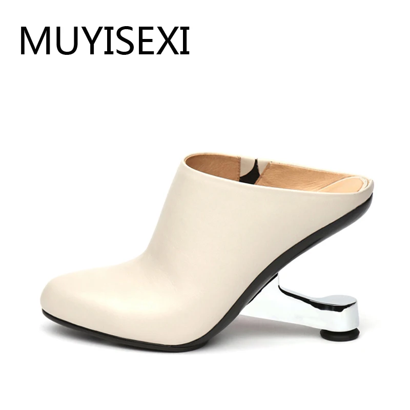 Mules Slippers Round Toe Women Genuine Leather Summer 9cm Metal Heel Outside Black Beige D028 MUYISEXI
Mules Slippers Round Toe Women Genuine Leather Summer 9cm Metal Heel Outside Black Beige D028 MUYISEXI