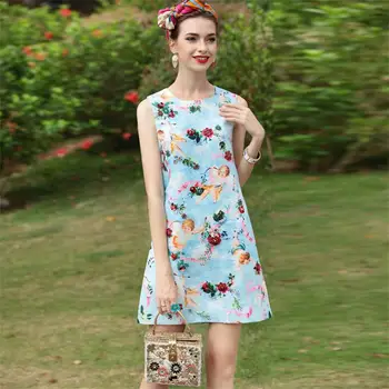 Summer Dress 2018 High Quality Women Designer Runway O- Neck Sleeveless Angel Printed Beading Casual Mini Dresses NPD0691N
Summer Dress 2018 High Quality Women Designer Runway O- Neck Sleeveless Angel Printed Beading Casual Mini Dresses NPD0691N