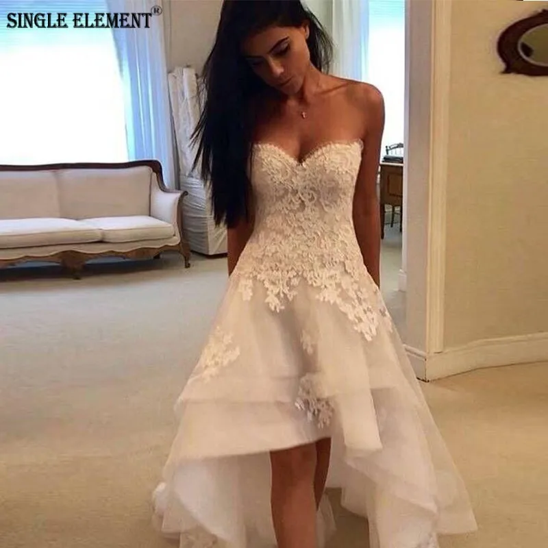 High Low Lace Wedding Dresses Bridal Gowns Sweetheart Sleeveless Bride Dress robe de mariage
High Low Lace Wedding Dresses Bridal Gowns Sweetheart Sleeveless Bride Dress robe de mariage