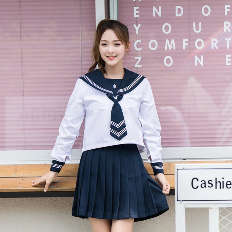 UPHYD Trident Embroidery School Girl Cosplay Sailor Suit JK School uniforms White Shirt+Dark Blue Skirt Suits Long Sleeve
UPHYD Trident Embroidery School Girl Cosplay Sailor Suit JK School uniforms White Shirt+Dark Blue Skirt Suits Long Sleeve