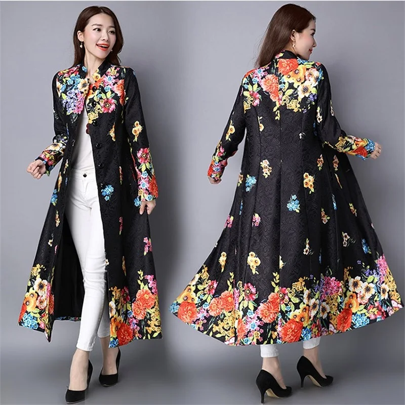 Spring Autumn New Slim Long Sleeve Print Long Trench Coat Women's Vintage Chinese Style Women's Printed Trench Winter
Spring Autumn New Slim Long Sleeve Print Long Trench Coat Women's Vintage Chinese Style Women's Printed Trench Winter