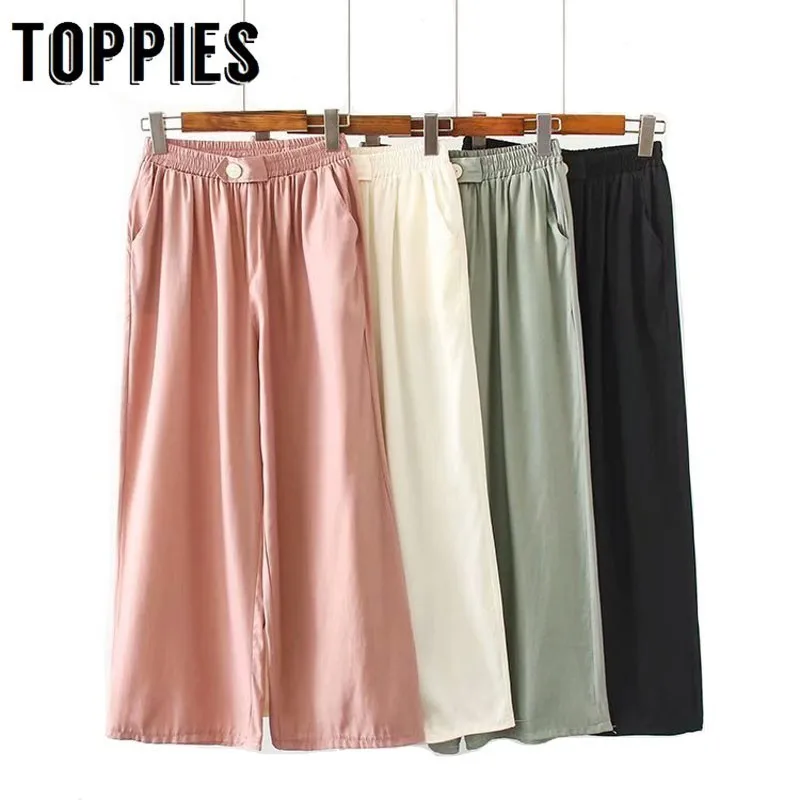 Woman Pants Solid Color Wide Leg Pants High Waist Summer Trousers Elastic Waist Single Button pantalones mujer
Woman Pants Solid Color Wide Leg Pants High Waist Summer Trousers Elastic Waist Single Button pantalones mujer