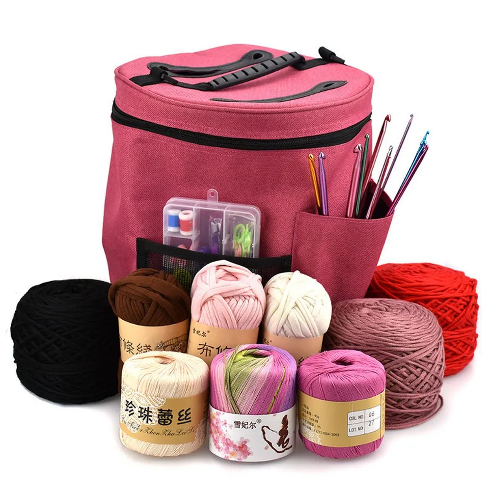 

DIY Sewing storage Organizer Bag wool bucket bag Canvas Cylinder Thread Crocheting Knitting Organization Home Crochet Hooks Kit