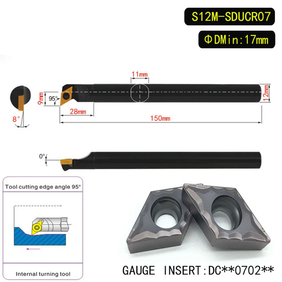 1PCS S12M-SDUCR07 95 Degrees Internal Turning Tool Holder For DCMT070204 DCMT070208 Insert Internal Boring Bar Lathe Machine
1PCS S12M-SDUCR07 95 Degrees Internal Turning Tool Holder For DCMT070204 DCMT070208 Insert Internal Boring Bar Lathe Machine