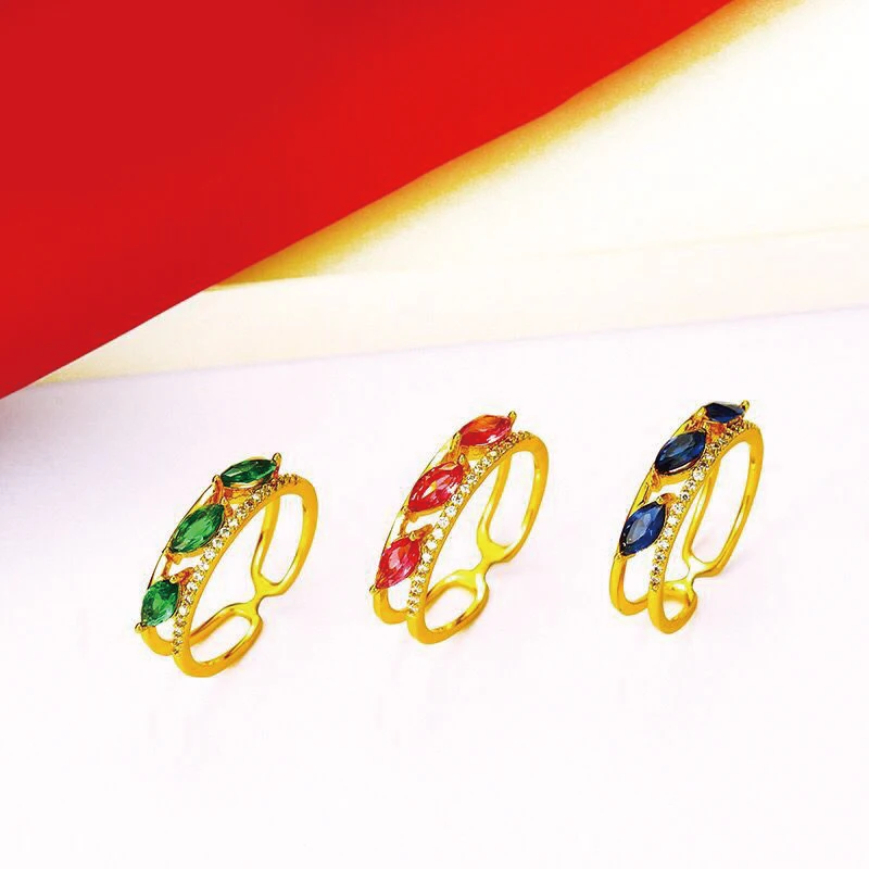 MxGxFam Blue / Green Red Zircon Rings For Women AAA+ 24 k Pure Gold color 2019 Fashion Jewelry | Украшения и аксессуары