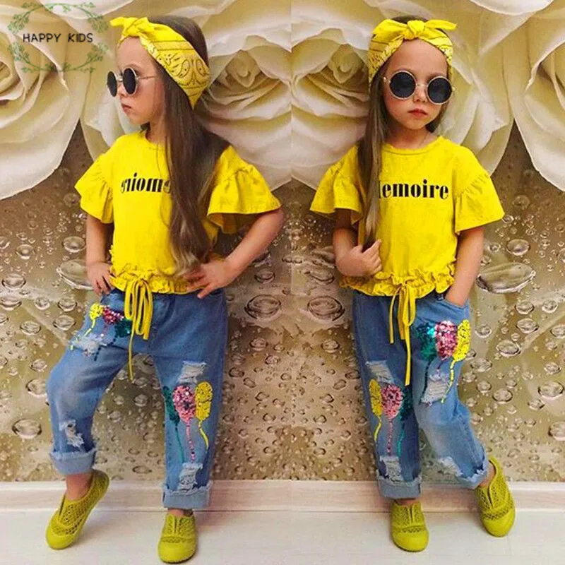 DTZ310 Girls suit 2019 Summer Style Girls Clothing Sets Butterfly Sleeve yellow letter T-shirt+ sequin Jeans 3Pcs Girls clothing
DTZ310 Girls suit 2019 Summer Style Girls Clothing Sets Butterfly Sleeve yellow letter T-shirt+ sequin Jeans 3Pcs Girls clothing