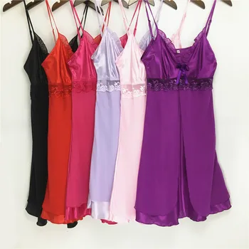 Deep V Neck Women Satin Nightgown Sexy Lace Sleepwear Strap Spaghetti Ladies Silk Nightwear Sleep Wear Night Gownm Lingerie Dres 
Deep V Neck Women Satin Nightgown Sexy Lace Sleepwear Strap Spaghetti Ladies Silk Nightwear Sleep Wear Night Gownm Lingerie Dres