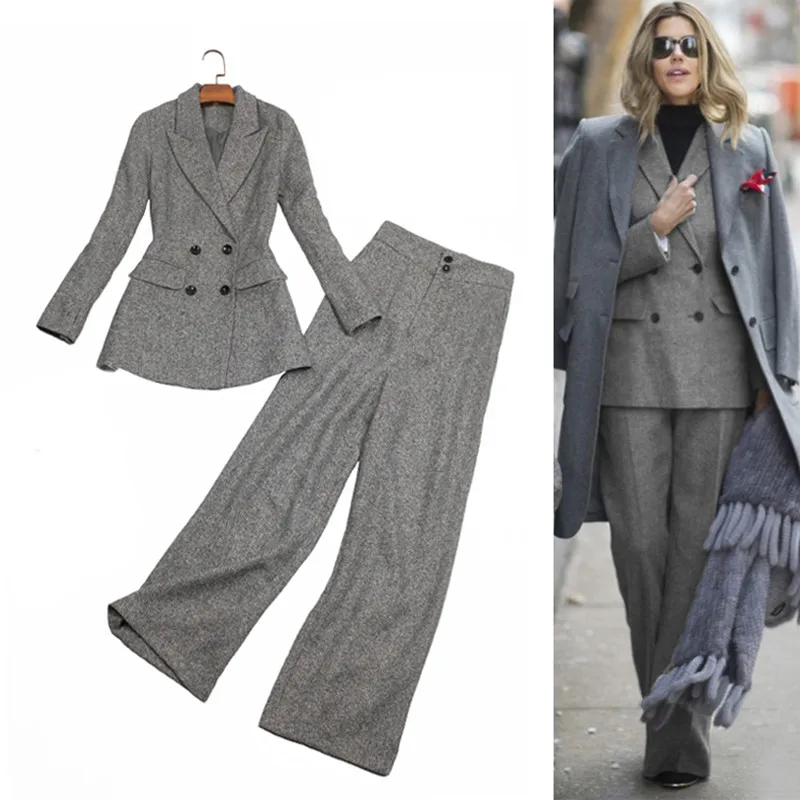 Grey Pants Suits For Women Autumn Winter Wool Formal Business Suits Ladies Clothes Jackets & Coats Long Trousers Two Piece Set
Grey Pants Suits For Women Autumn Winter Wool Formal Business Suits Ladies Clothes Jackets & Coats Long Trousers Two Piece Set