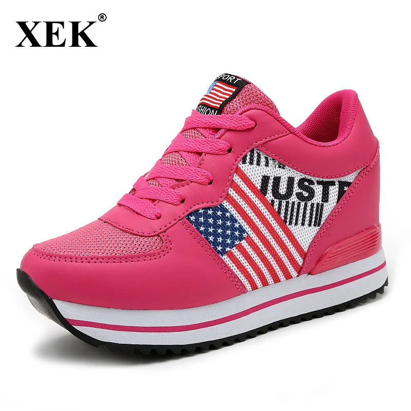Image Women Flat Platform Shoes 2017 Women Air Mesh Height increasing Casual Shoes Hidden Heels Shoes Breathable Spring Trainers XC87