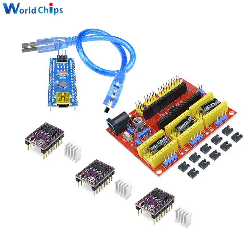 CNC shield V4 engraving machine 3D Printer+3pcs A4988 / DRV8825 driver expansion board For Arduino NANO V3. 0 with USB cable diy
CNC shield V4 engraving machine 3D Printer+3pcs A4988 / DRV8825 driver expansion board For Arduino NANO V3. 0 with USB cable diy