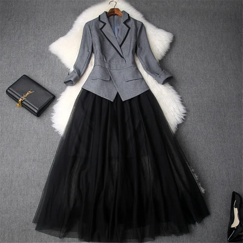 Elegant Lady Casual Office Dress Work Wear Brand Designer 2018 Autumn Dress Women Notched Collar Blazer Patchwork Tulle Dress
Elegant Lady Casual Office Dress Work Wear Brand Designer 2018 Autumn Dress Women Notched Collar Blazer Patchwork Tulle Dress