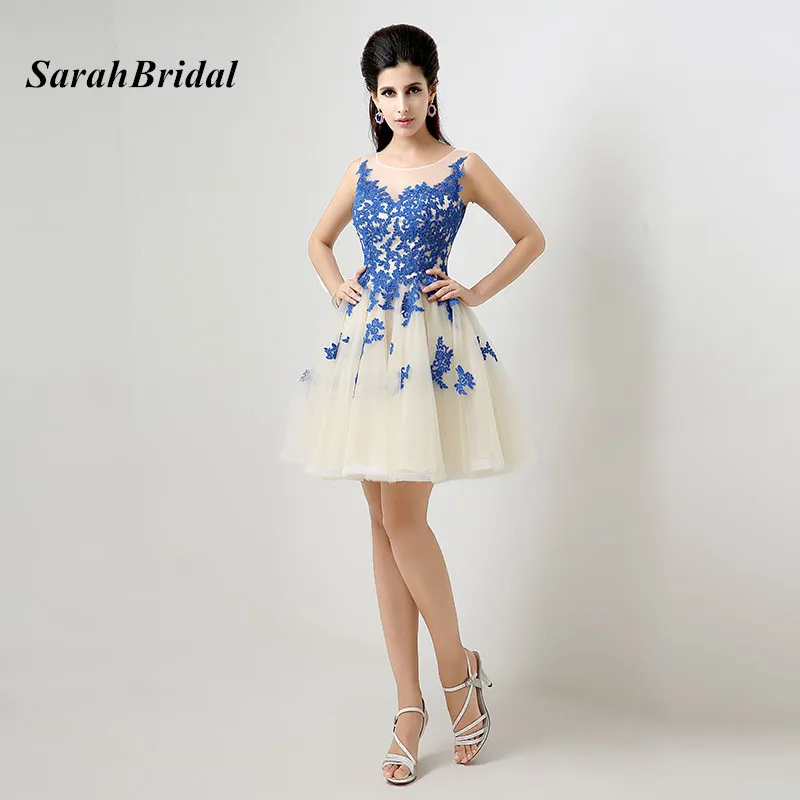 Royal Blue Appliques Short Evening Dresses 2017 Vestido de festa Sexy Sheer Neck Party Dresses Prom Gowns Real Picture AJ034
Royal Blue Appliques Short Evening Dresses 2017 Vestido de festa Sexy Sheer Neck Party Dresses Prom Gowns Real Picture AJ034