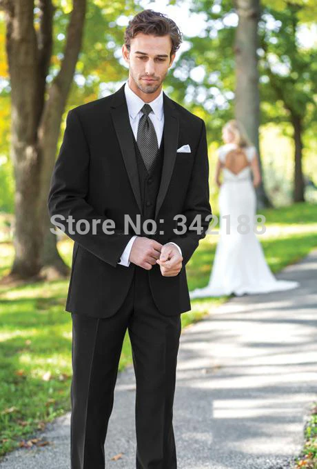 

Best selling Black Groom Tuxedos Groomsmen Best Man Men Wedding Suits Prom/Formal/Bridegroom Suit /wester suitswedding men cloth