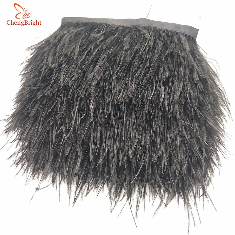

ChengBright 10meters Black Natural Ostrich Feather Ribbon Ostrich Feather Trim Fringe Clothing Decoration 3-4inch/8-10cm diy