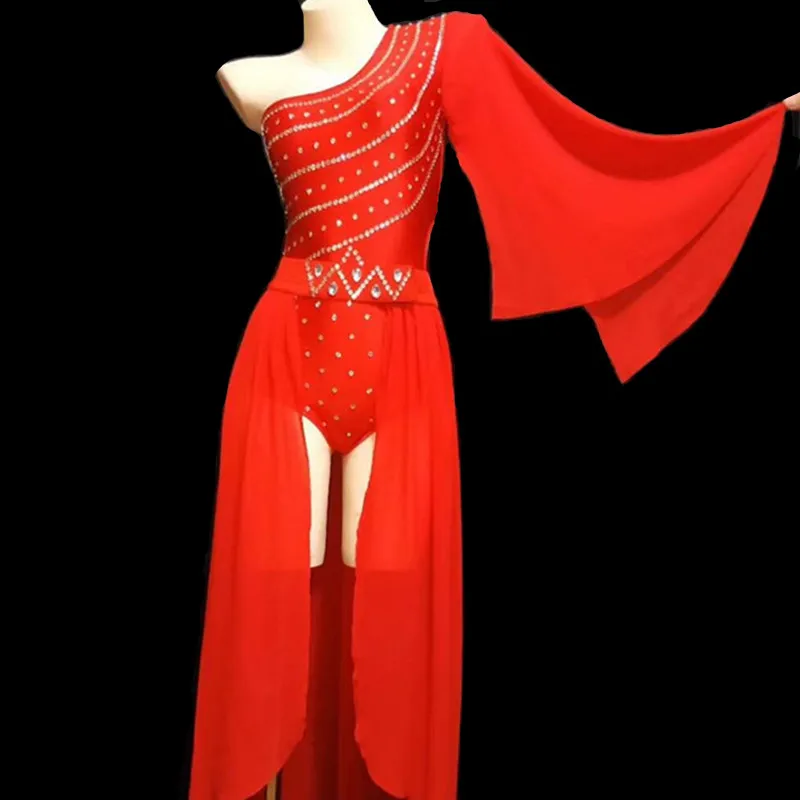 Rhinestones Bodysuit Red Long Cloak Modern Dance Nightclub Women Singer Performance Clothes Bar Host Model Catwalk Stage Costume
Rhinestones Bodysuit Red Long Cloak Modern Dance Nightclub Women Singer Performance Clothes Bar Host Model Catwalk Stage Costume