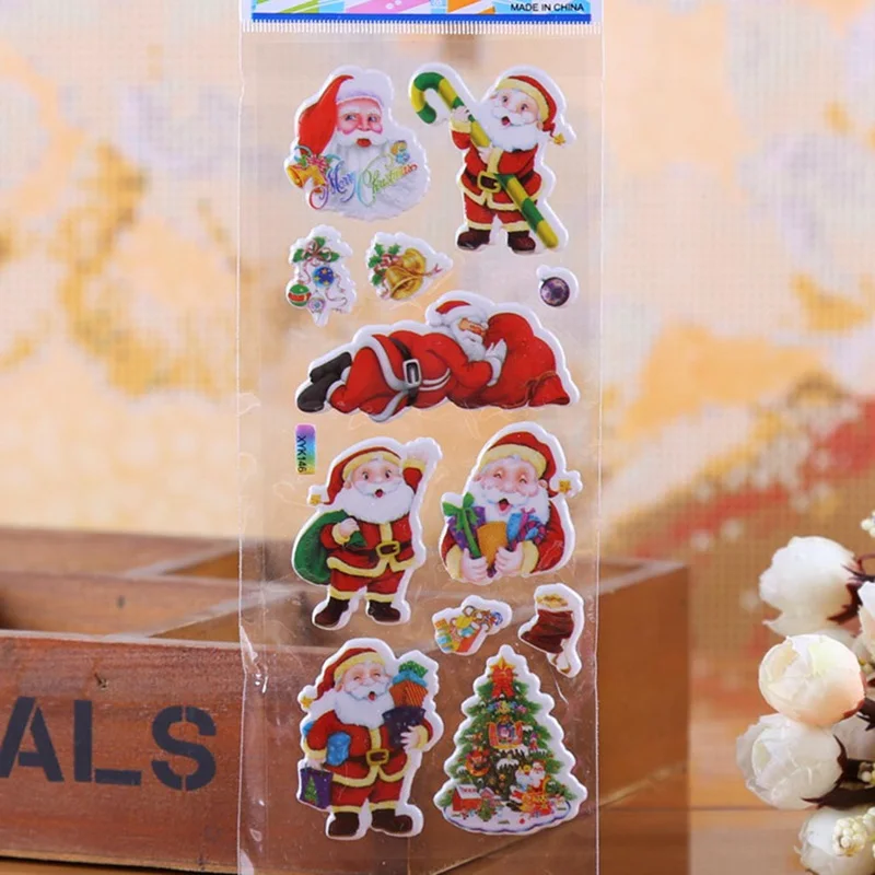 5pcs/lot merry christmas 3d carton santa claus bubble stickers